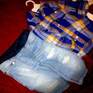 Boys Oshkosh plaid shirt with light blue jeans